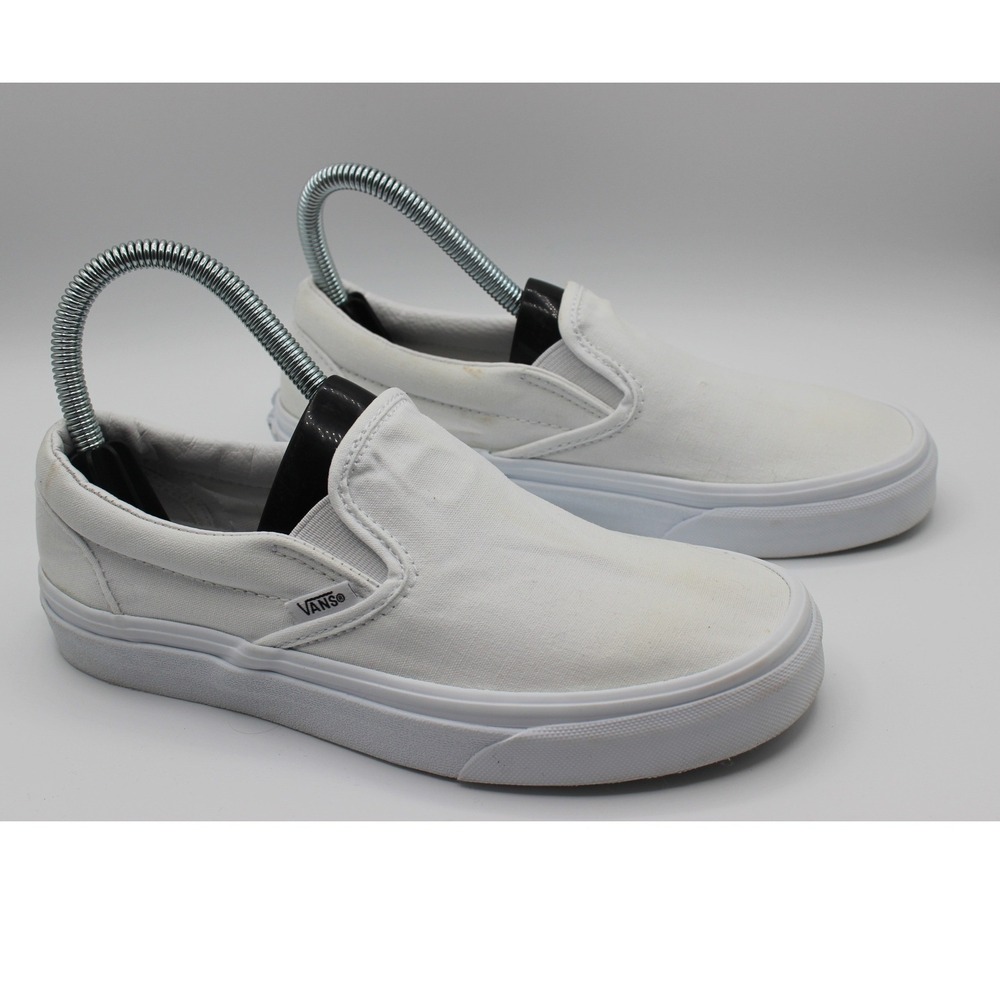 Vans Classic Slip-On White Canvas Sneakers VN000EYEBWW Mens 5 Womens 6.5 - Picture 3 of 8